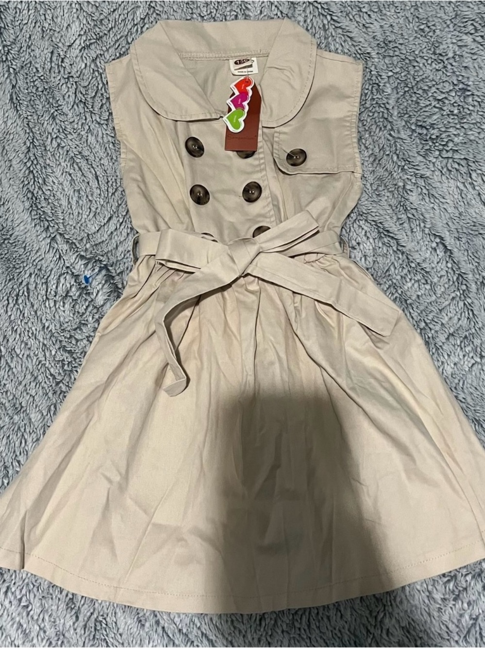 Sleeveless Tie-Waist Casual Dress in Beige for Girls
